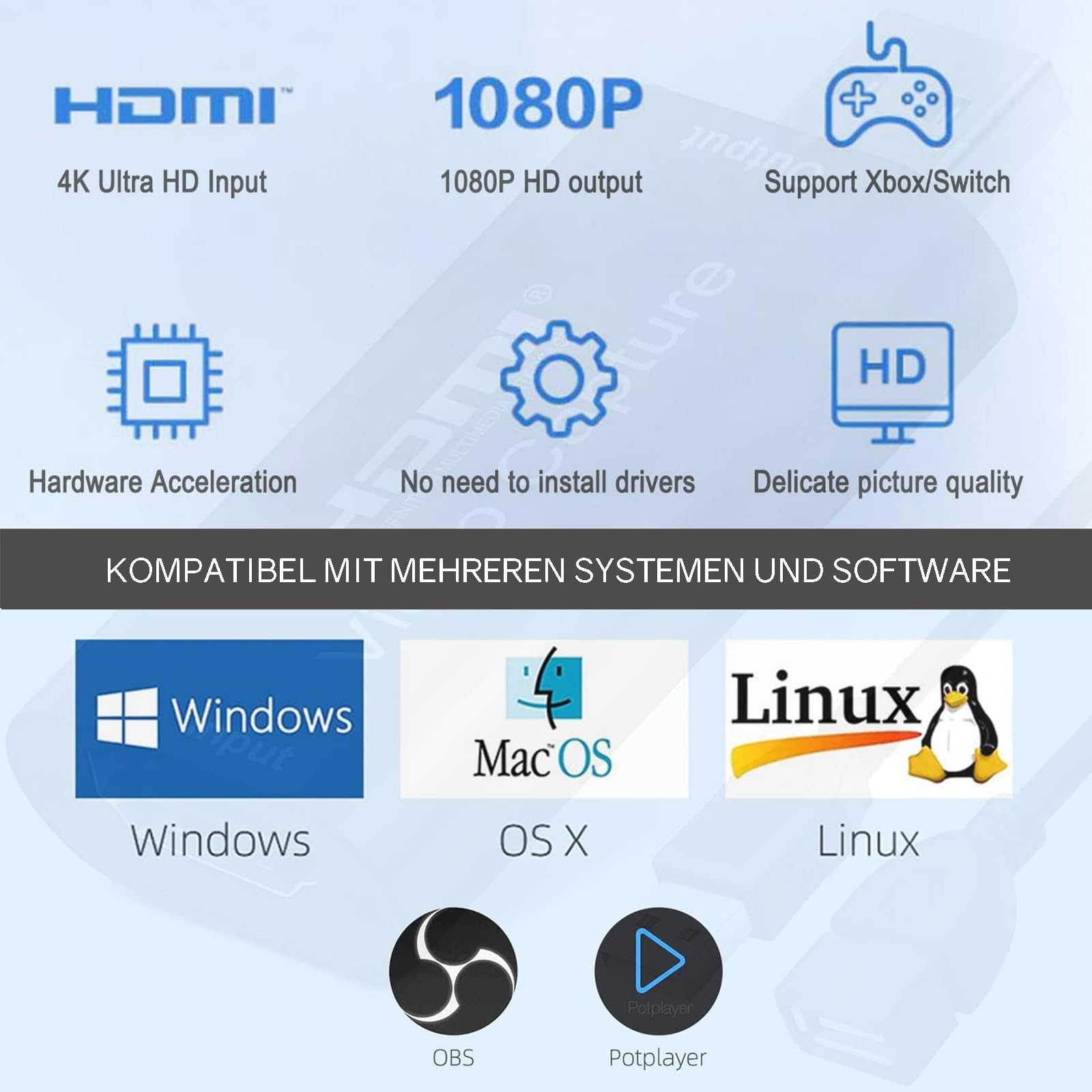Powice Rejestrator wideo HDMI, karta przechwytywania HDMI 4K USB2.0, grabber podgląd w czasie rzeczywistym, nadaje się do strumieniowego przesyłania wideokonferencji w grach, nagrywania wideo na żywo