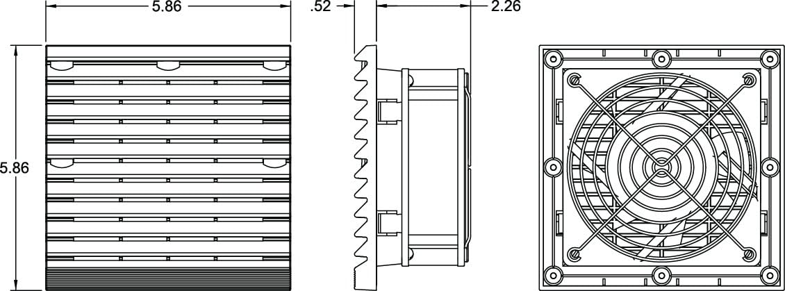Thermal EdgePFFP080-120 (UL Type 1) | CFM Free Flow: 75 | Voltage/Hz.: 115 VAC 50/60 Hz | Rated Amps: 0.11 | Temperature Range: -40°F to +158°F | RPM: 2900