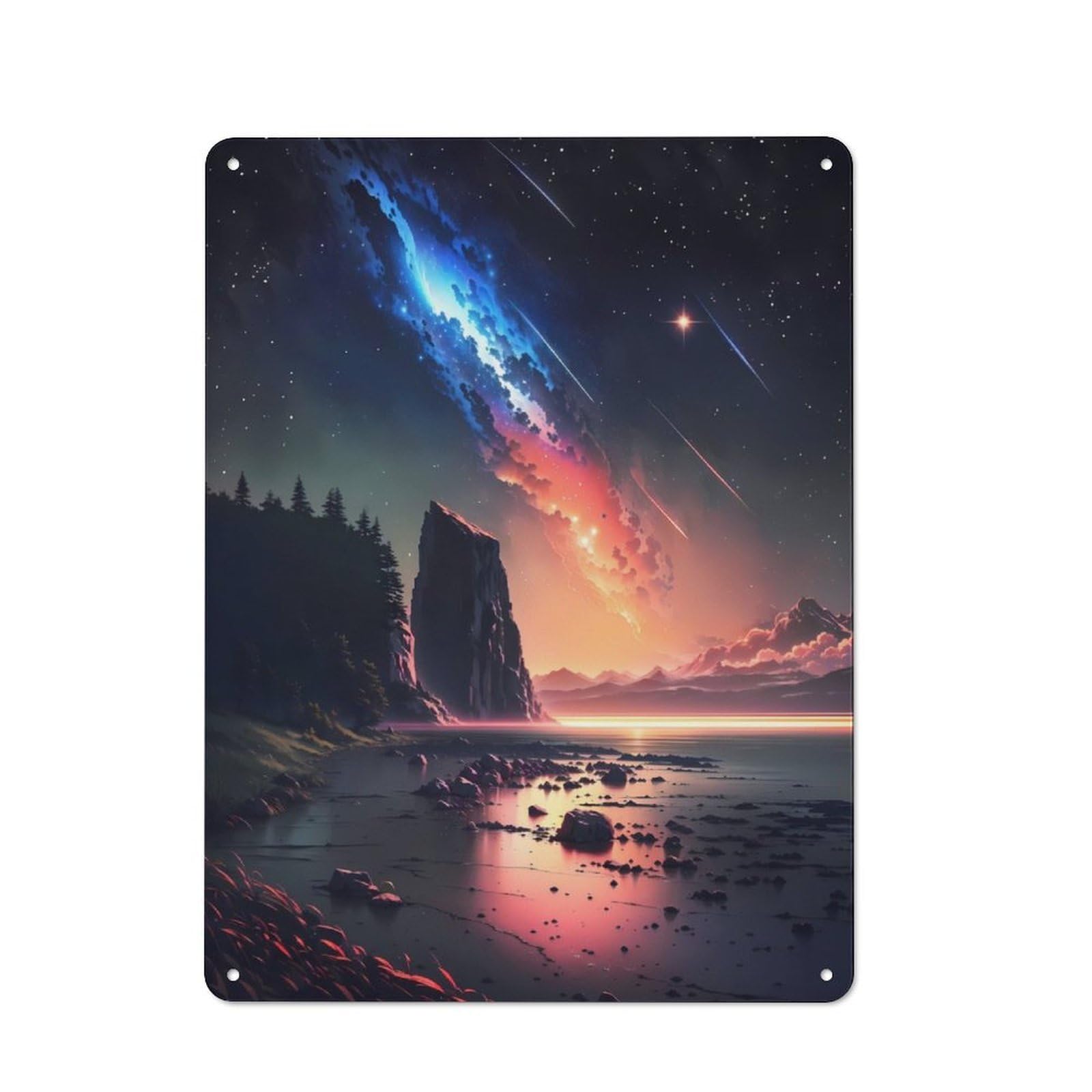 Junmoney Cosmic Sunset Landscape For Lounge Or Reading Corner, Rustic Tin Sign 40X30cm, For Home Interiors, Feature Walls And Decorative Displays