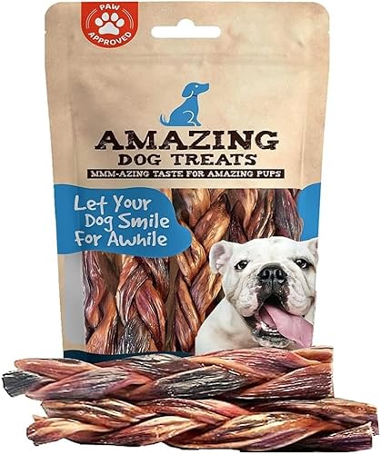 Miniatura 1 de Amazing Dog Treats - Palitos trenzados de esófago de carne de res de 6 pulgadas (4 unidadespaquete) - Palitos trenzados para perros
