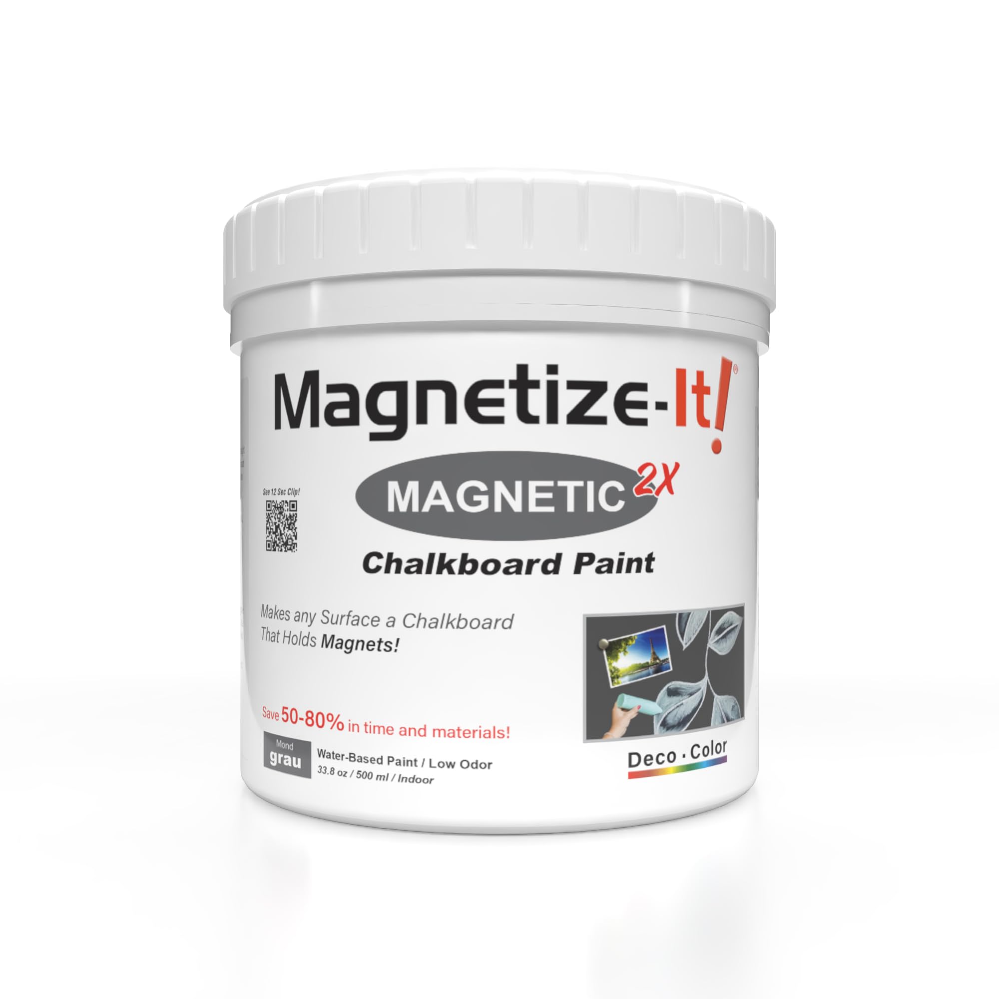 Deco Color - Pintura magnética para pared/pizarra (base de agua) - gris - 0,5 l - 500 ml - Extra adherencia, económica y duradera, pintura interior versátil