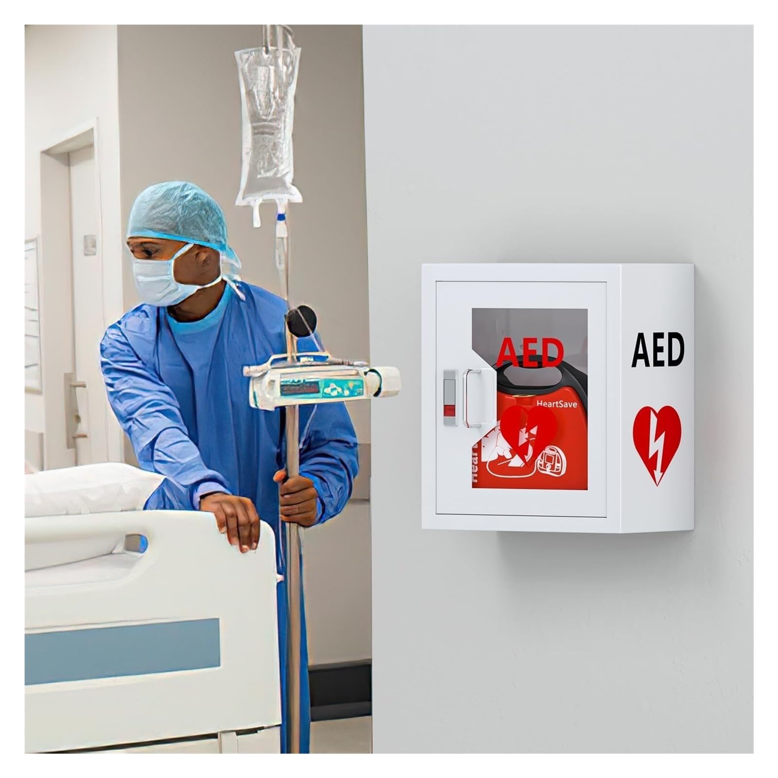 Armadio Antiattico con Defibrillatore,Accesso Immediato per Emergenze Cardiache in Uffici/Aree Pubbliche,Custodia Resistente per Alloggiare Defibrillatori Standard