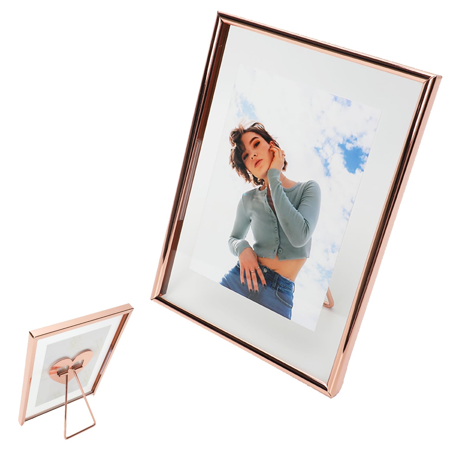 Floating Picture Frame (Rose Gold, 5"x7") , For Multiple Photo Sizes (4x6,3x5, 2x3),Vertical Adjustable Tabletop/Shelf Photo Frame with "Heart" Style , Classy Gift Choice for Halloween, Thanksgiving, Christmas, Home or Wedding Decoration