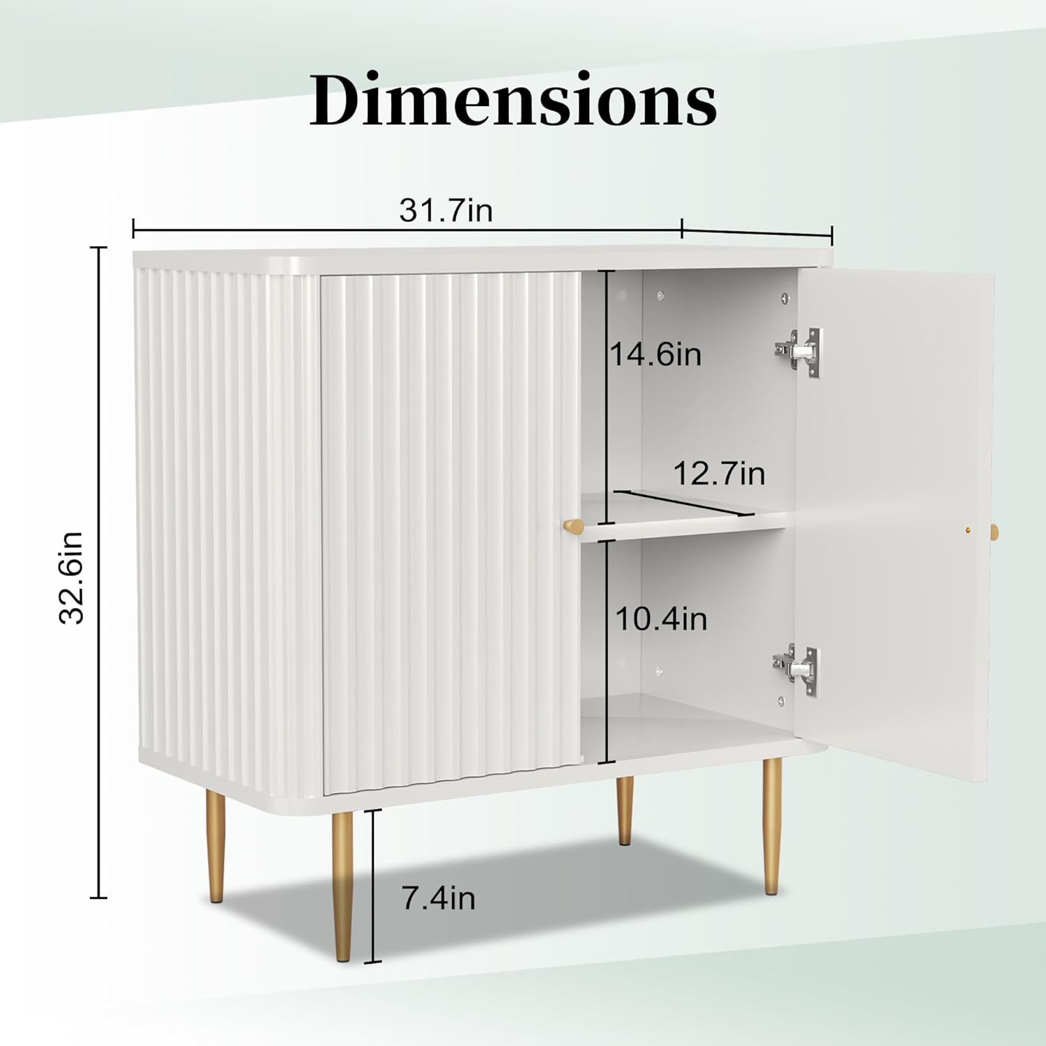 HLR Sideboard Buffet Cabinet with Fluted Texture, White Accent Cabinet with 2 Doors, Modern Credenza Storage for Kitchen Living Room, Entryway (White, 1Piece)