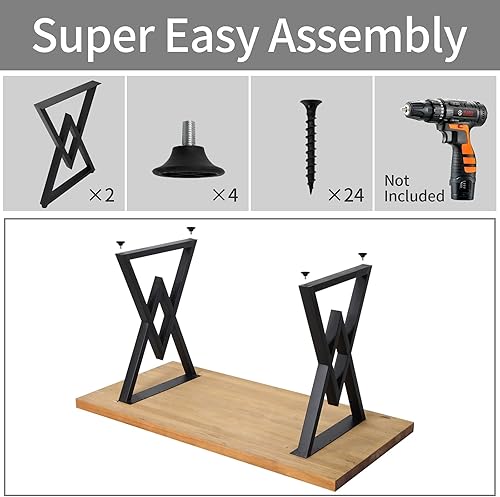 Vista 19 de SSS Furniture 2 patas de metal industrial para muebles (28 pulgadas de alto x 20 pulgadas de ancho), patas triangulares de decoración rústica, patas