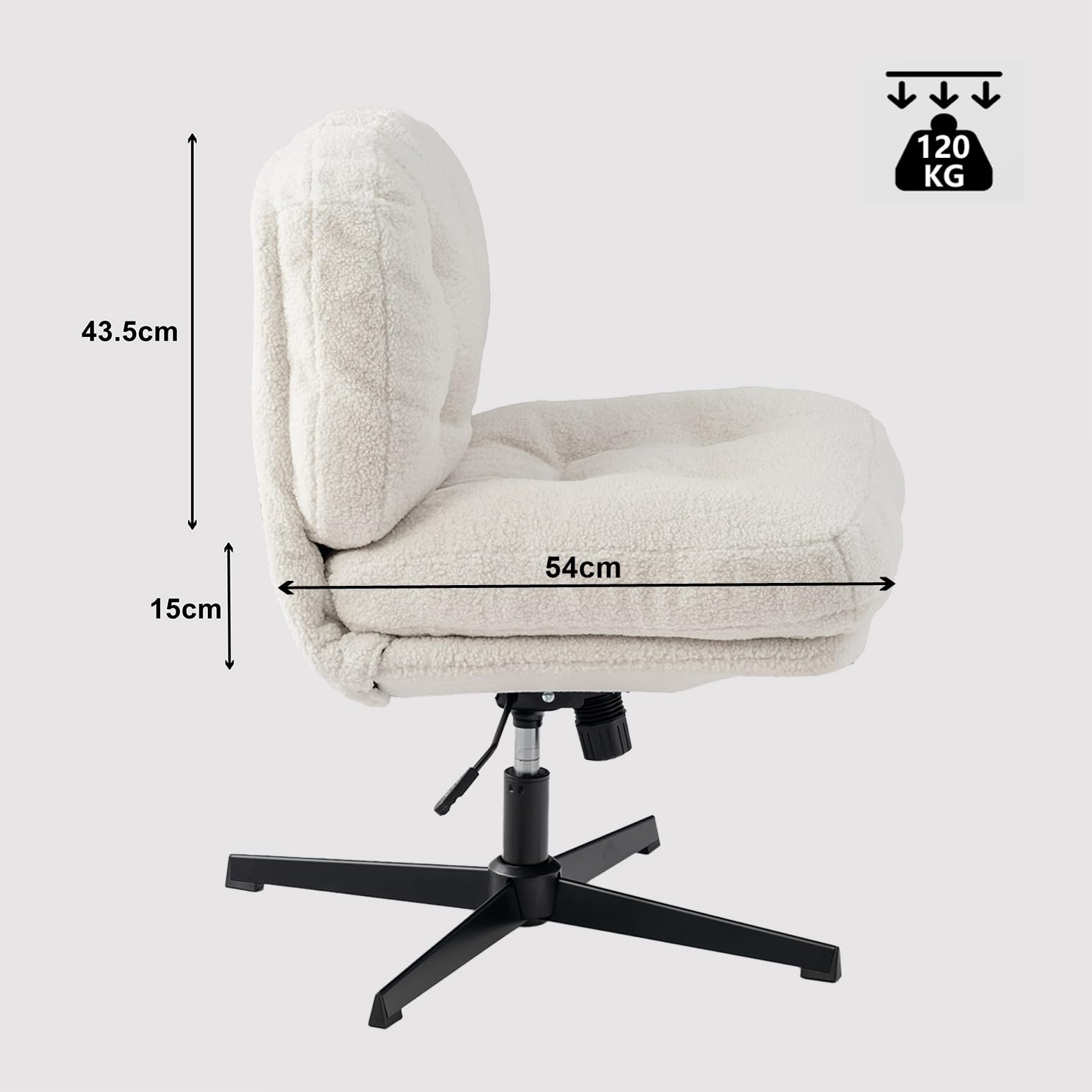 MEUBLE Cosy Sillón Giratoria 360° Butaca de Salón Función de Inclinación Silla Altura Ajustable con Asiento Grueso Respaldo sin Reposabrazos Ruedas en Tela de Bucle Blanco