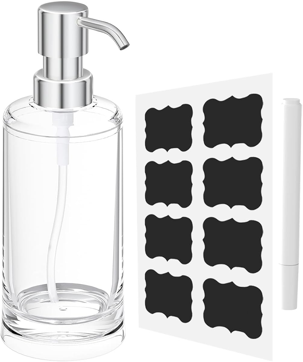 Clear Plastic Dish Soap Dispenser, 10 oz Pump Bottle for Kitchen & Bathroom | Clear plastic 10 oz refillable pump bottle for dish soap, hand soap, lotion, kitchen, or bathroom counter