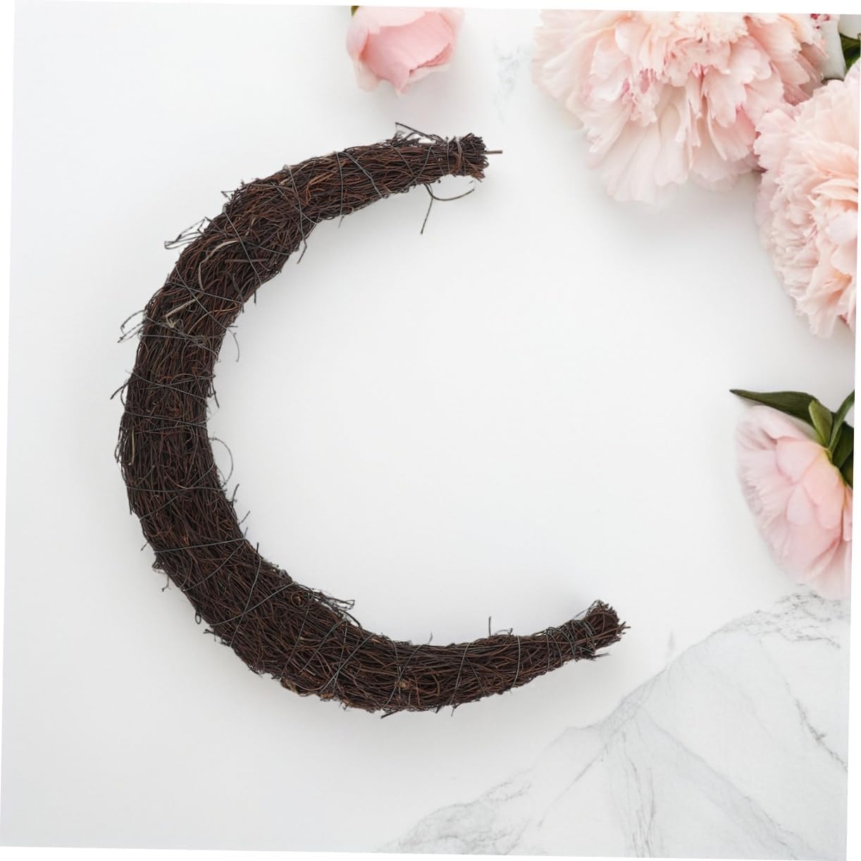 Moon Shaped Rattan Wreath Frame Natural Vine Craft Base for DIY Home Decor Weddings Easter and Seasonal Decorations Lightweight Unique Crescent Design