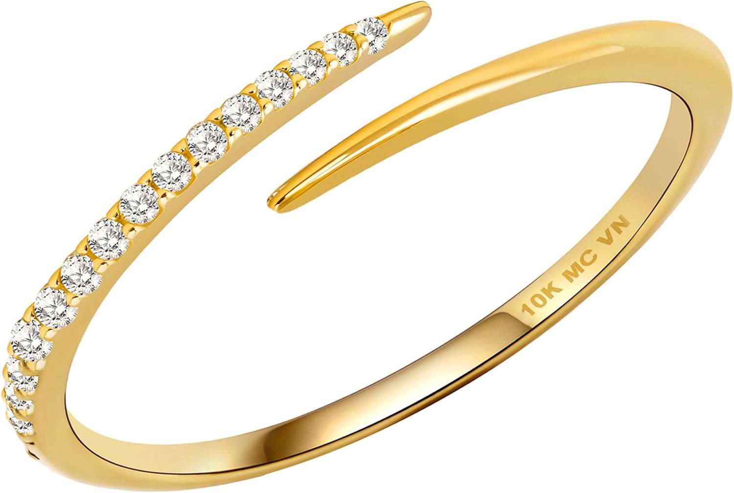 MAX + STONE Solid 10K Gold Rings for Women | Open Twist 10k Solid Gold Ring for Women with CZ | Comfortable & Thin Gold Stackable Rings | Hypoallergenic 10K Solid Gold Band CZ Ring in Size 6-8