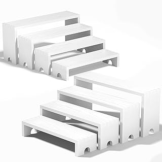 2 Set Large White Wooden Tiered Riser Display Stands for Vendor Events,Stackable Wooden Cupcake Stand,Farmhouse Decor Wood Dessert Table Display Set,Vendor Booth Display Items,Food Display Risers for Party(12-11.2-10.4-9.6IN)