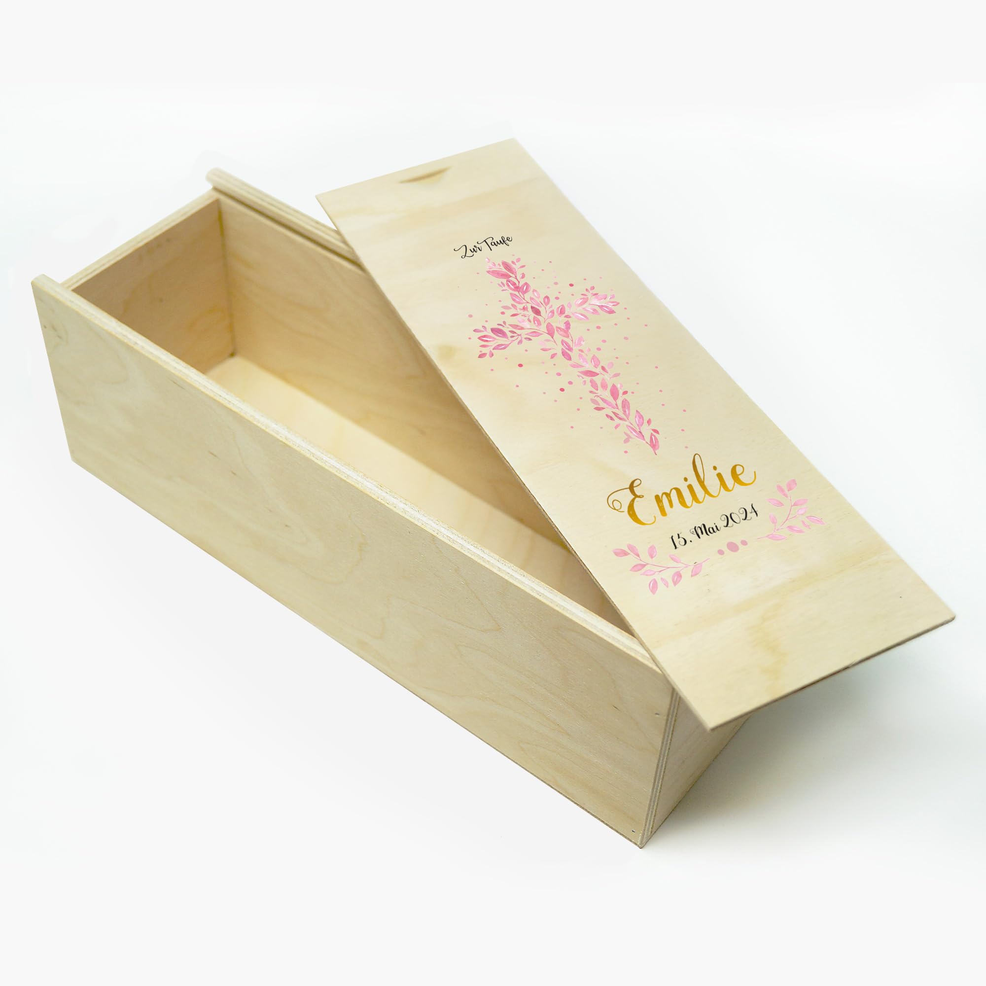 Wandtattoo Loft Taufkerze Mädchen mit Taufspruch, Motiv Heiliges Kreuz aus rosa Blättern, 25cm x 7cm, personalisierte Kerze, bedruckte rosa Kerze Taufe, Stumpenkerze, individuelles Taufgeschenk