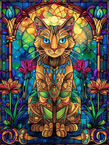 Diamond Painting Chat 30x40cm Diamond Painting Adulte Fleur, DIY Peinture Diamant Adulte Kits, Strass Cristal Broderie Point de Croix Kit Complet, Mosaique...