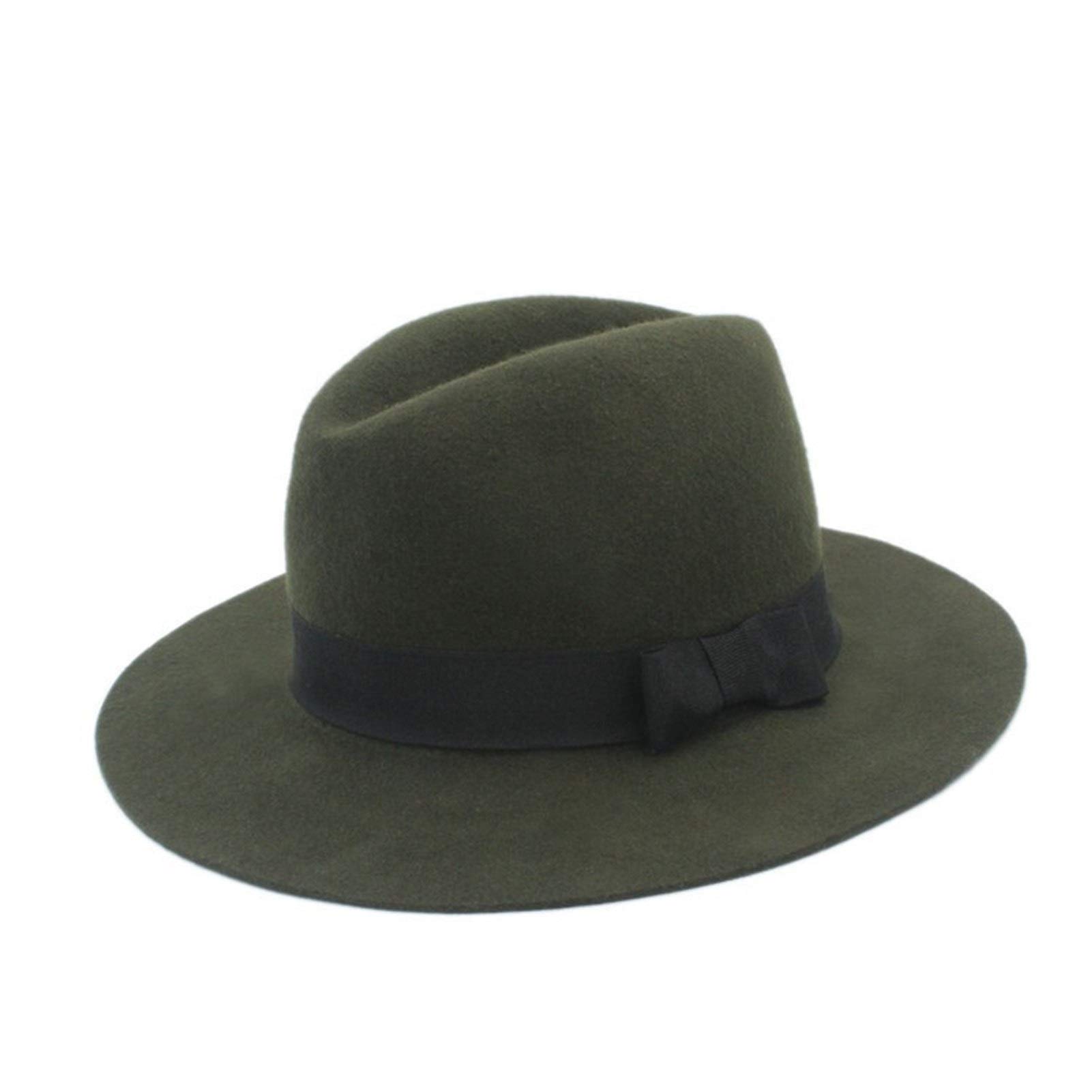 Jbivww Women's Green Wide Brim Floppy Felt Bowknot Fedora Hat For Elegant Winter Church Hat (Color : )