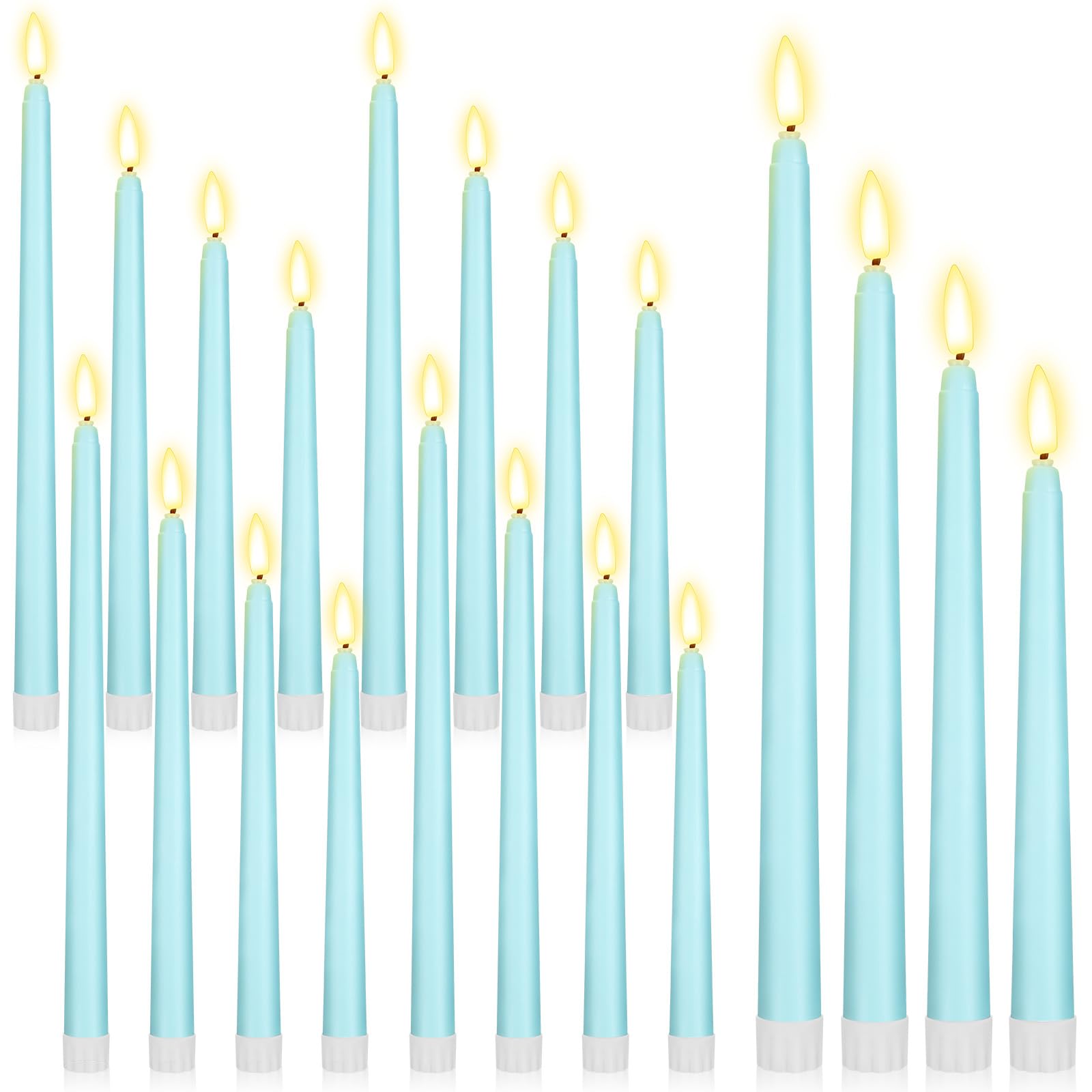 Rossesay 24 Pcs Flameless LED Taper Candles Battery Operated Candles 8.5", 9.65", 10.8", 12.8" Flameless Candlesticks Flickering for Christmas Church Wedding(Classic, Turquoise)