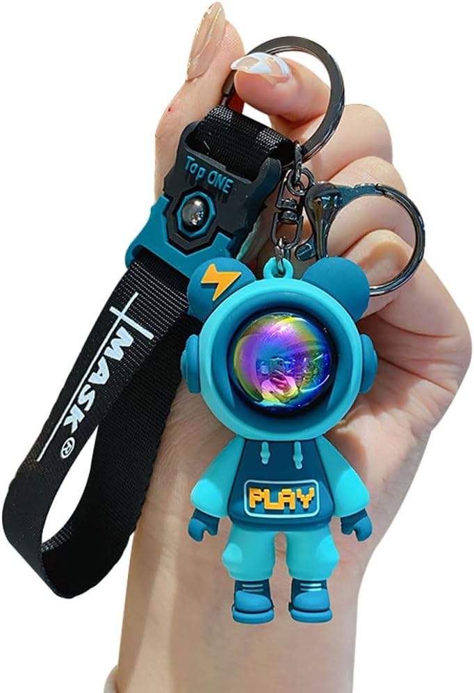 HSYHERE Men Women Cool Creative Universe Astronaut Pilot Standing Bear Key Chain Fashionable Bear Keychain Key-ring Pandent