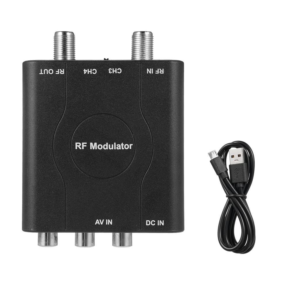 Grimmstr RF Modulator AV to RF Converter M61A AV to RF CH3/CH4 Channels Video Input Adapter for VHF Demodulator Converter, Fine Workmanship, Black