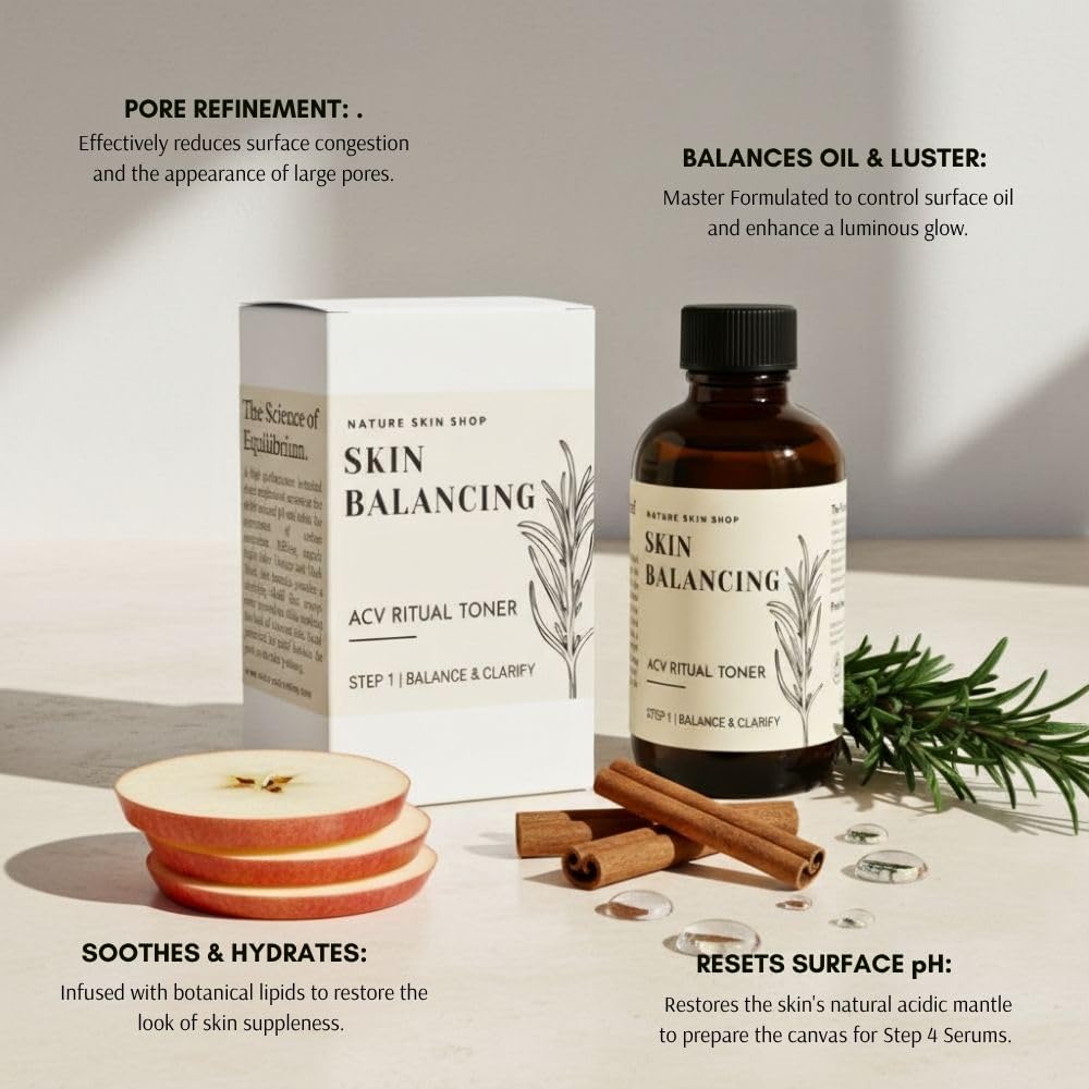 Nature Skin Shop Apple Cider Vinegar & Rose Water Toner, pH Balancing Face Mist for Oily, Acne-Prone Skin, Minimizes Pores & Controls Shine, with Soothing Aloe