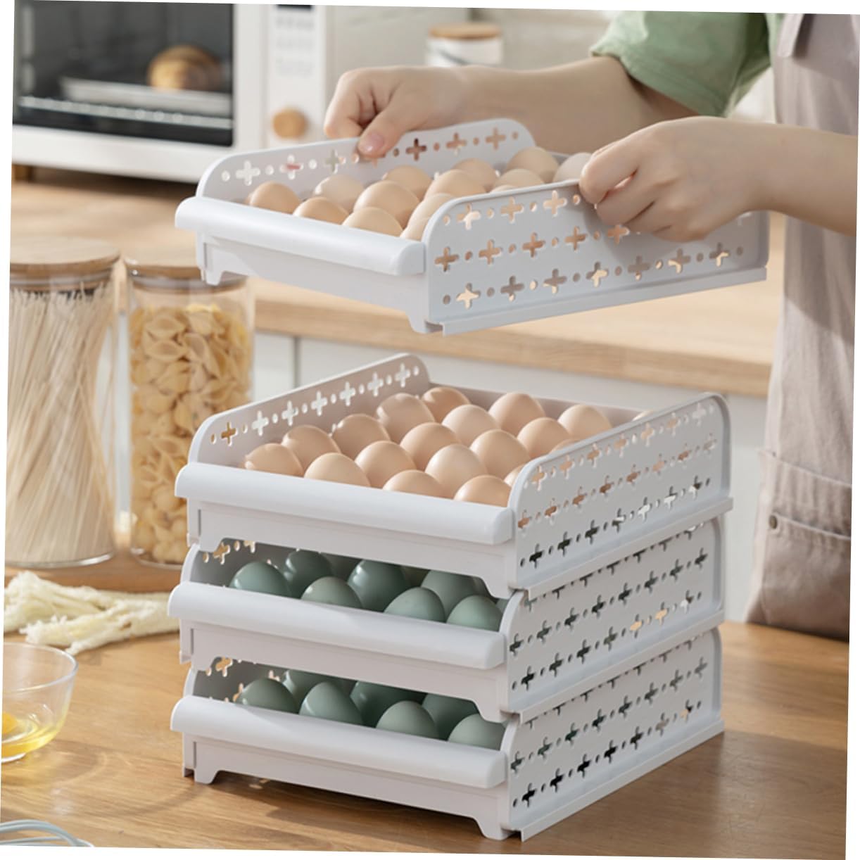 2pcs Compartment Slide Egg Storage Box for Fridge Egg Holder for Food Crisper