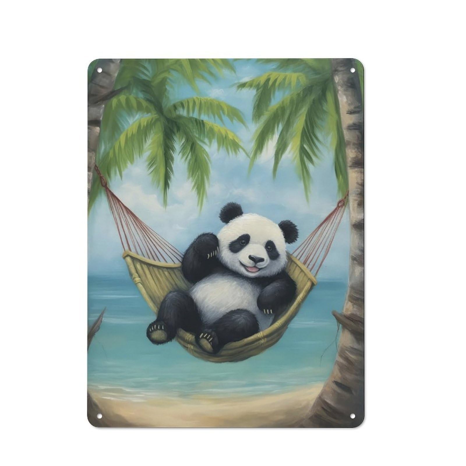 Junmoney Panda In Hammock Beach For Lounge Or Reading Corner, Retro Metal Plaque 40X30cm, For Vintage Wall Decor Fans, For Metal Sign Collectors