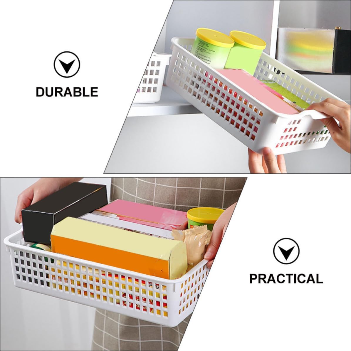 3pcs White Plastic Storage Basket for Desktop, Towels, Magazines