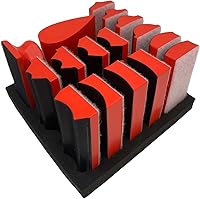 VOLSIVE 16-Piece Hand Sanding Block Set - Interchangeable Hook & Loop Contoured Profiles for Wood, Auto Paint, Furniture & Crafts, Red