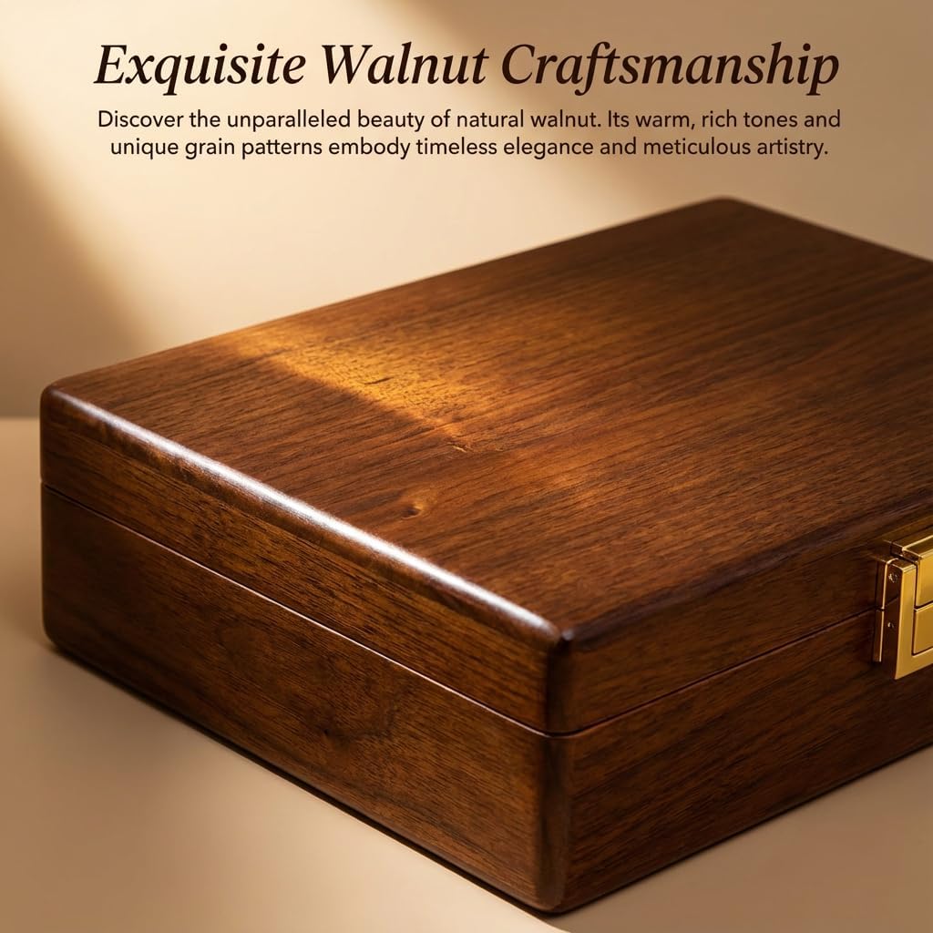 Solid Black Walnut Jewelry Box with Lock and Key Large Capacity Vintage Wooden Organizer for Women and Men Ring Necklace Earring Cufflink Storage Removable Dividers Gift for Christmas - Image 5