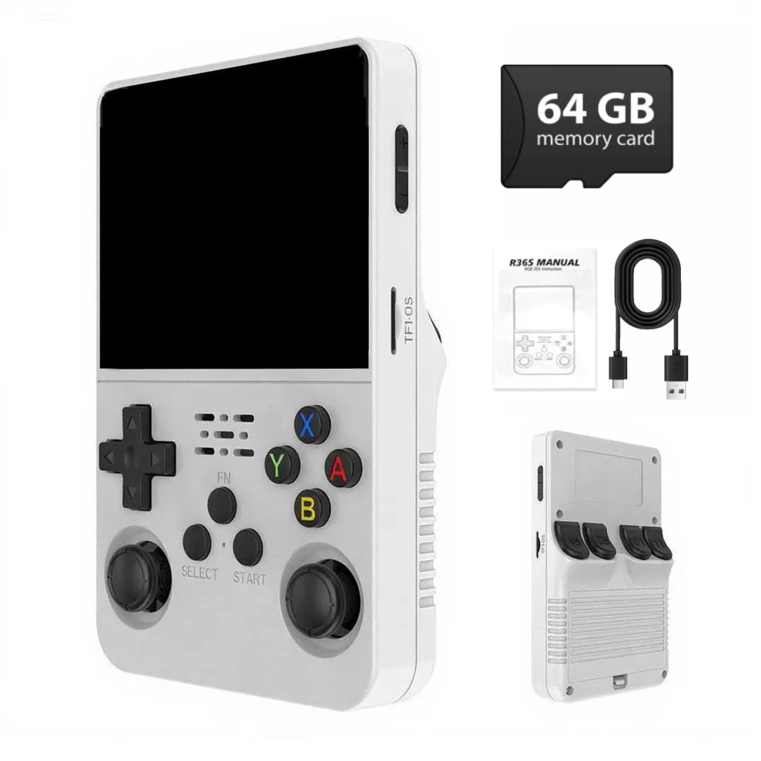 R36S Retro Handheld Game Console,3.5" IPS Screen Retro Gaming Console,Built-in 64G TF Card ,3500mAh Battery,Portable Gaming Player for Life-Transparent Black — view 8