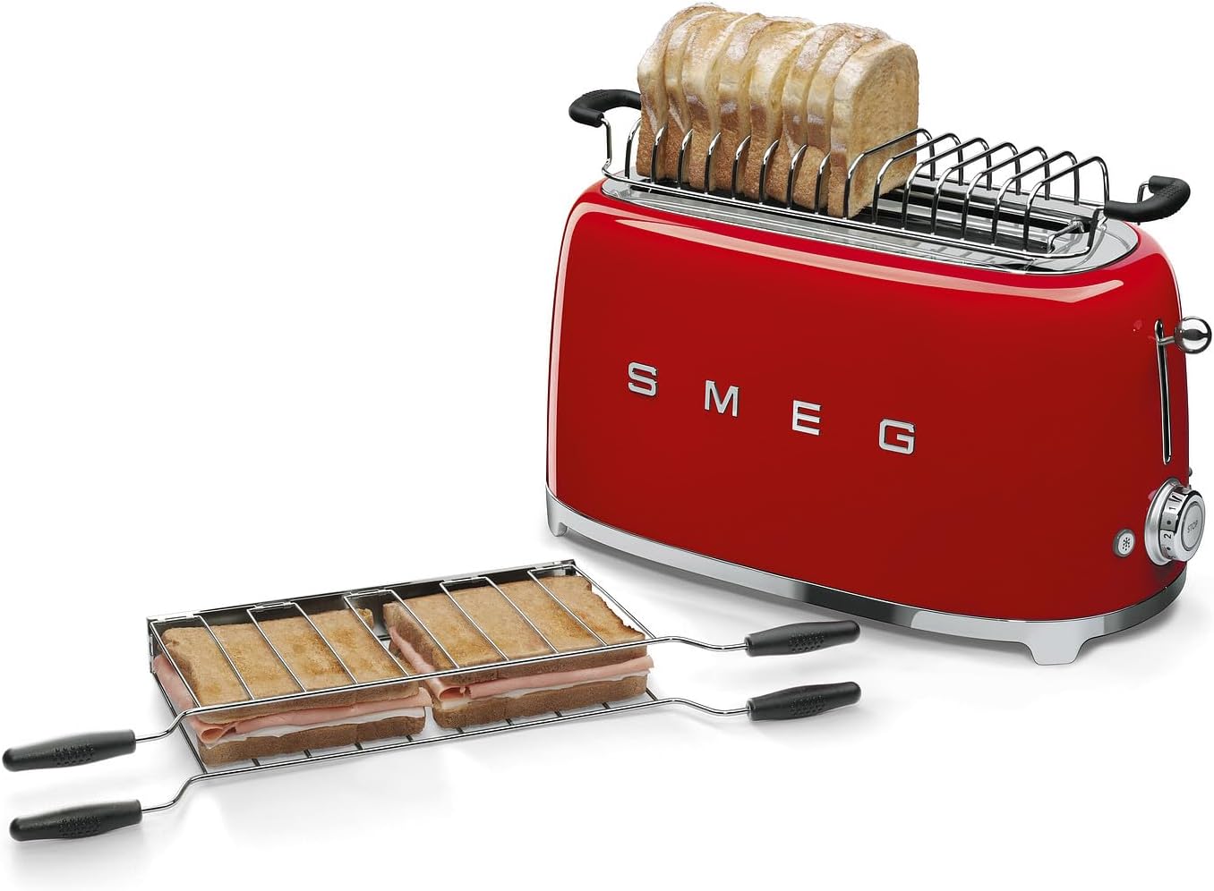 SMEG TSF02RDEU toaster with optional sandwich racks and bun warmer
