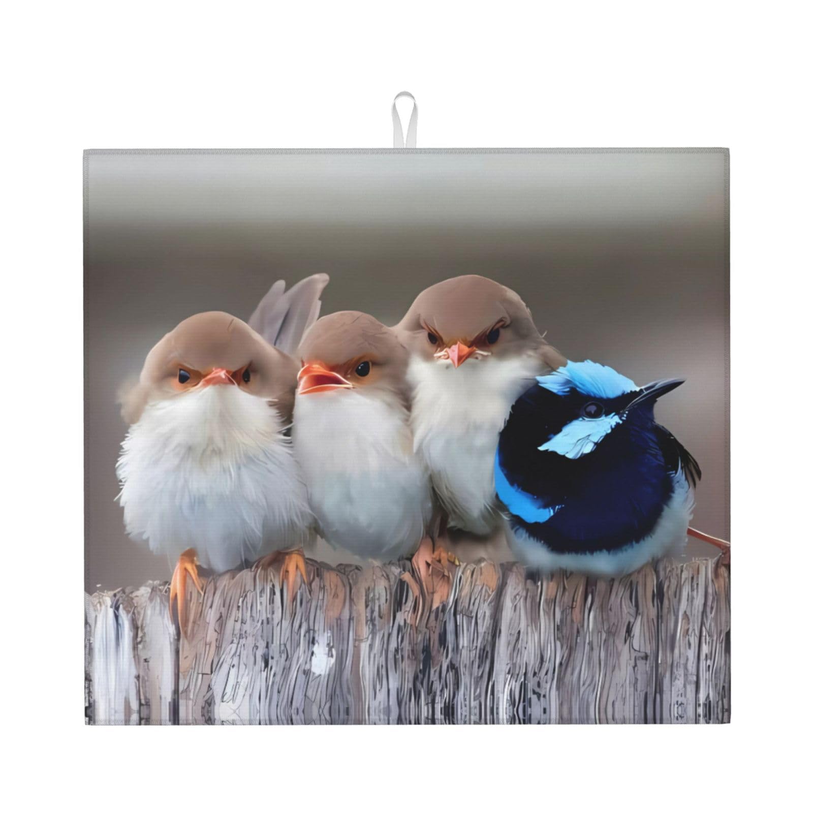 WHJDPP Four Birds Prints Kitchen Drying Mat - Absorbent Dish Drying Throw with Colorful Prints, Quick-Dry Countertop Layer for Dishes & Appliances - Non-Slip & Foldable