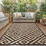 GENIMO Outdoor Rug 240x300cm – Extra Large Reversible Waterproof Garden Rug, Washable Patio Carpet, UV Resistant, Recycled Plastic, Modern Outdoor Mat for Picnic, Backyard, Black & Brown