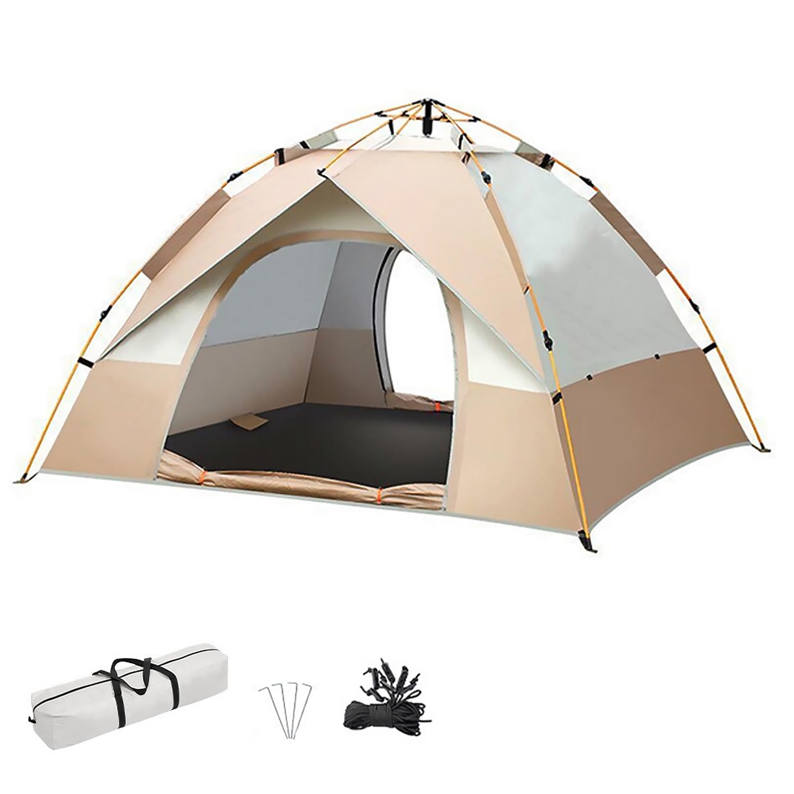 Beauenty Camping Tent, Dome Beach Tent, Automatic Family Tents, Outdoor Portable Pop Up Tent with Backpacking, Waterproof Sun Protection Ventilate Tent Setup 2Doors Golden sand