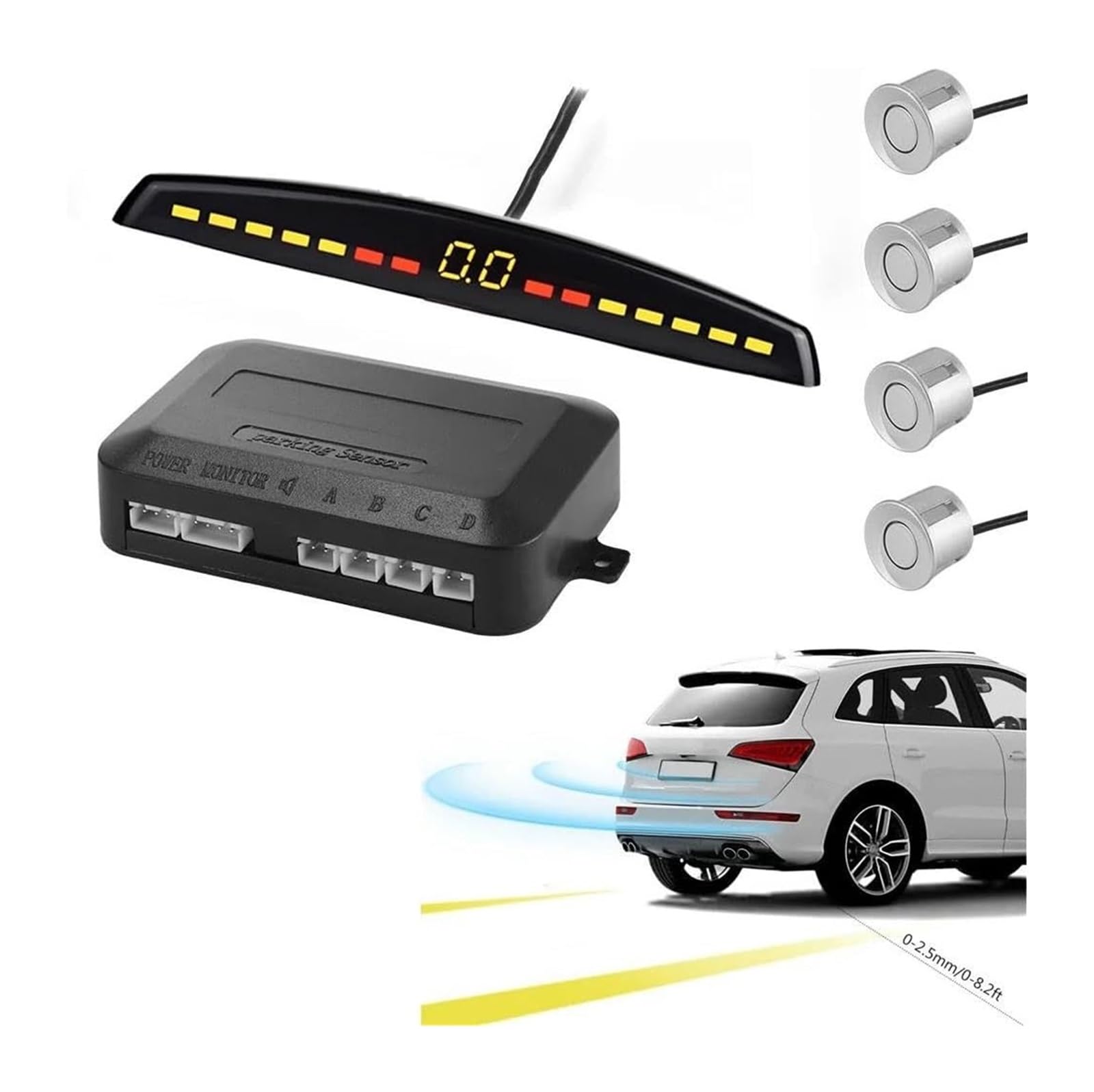 Sensor Aparcamiento con Radar Marcha Atrás Trasero para Coche Pantalla Parktronic Detector Monitor 4 Sensor De Aparcami(Negro)