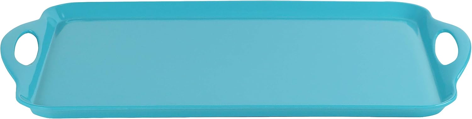 Reston Lloyd Calypso Basics Melamine Serving Ottoman Tray with Handles, Rectangular, Lemon, Lightweight, Durable, Multi-Purpose Use, Indoor, Outdoor, Camping, Server, Aqua-Blue image 2