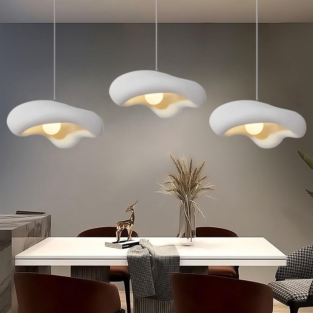 MyLjp Wabi Sabi Style Pendant Lights Polystyrene Floral Pendant Lamp Vintage Restaurant Chandelier E27 Nordic Style Kitchen Dining Room Living Room Pendant Light(White,B 3 packs)