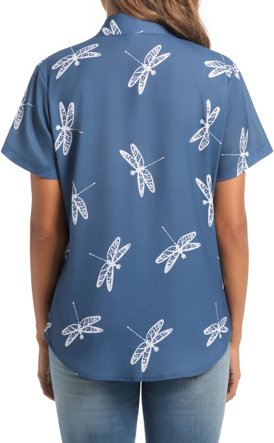 Womens Button Down Shirts Short Sleeve Summer Linen V Neck Collared Hawaiian Floral Print Cat Casual Blouse Tops - Image 4