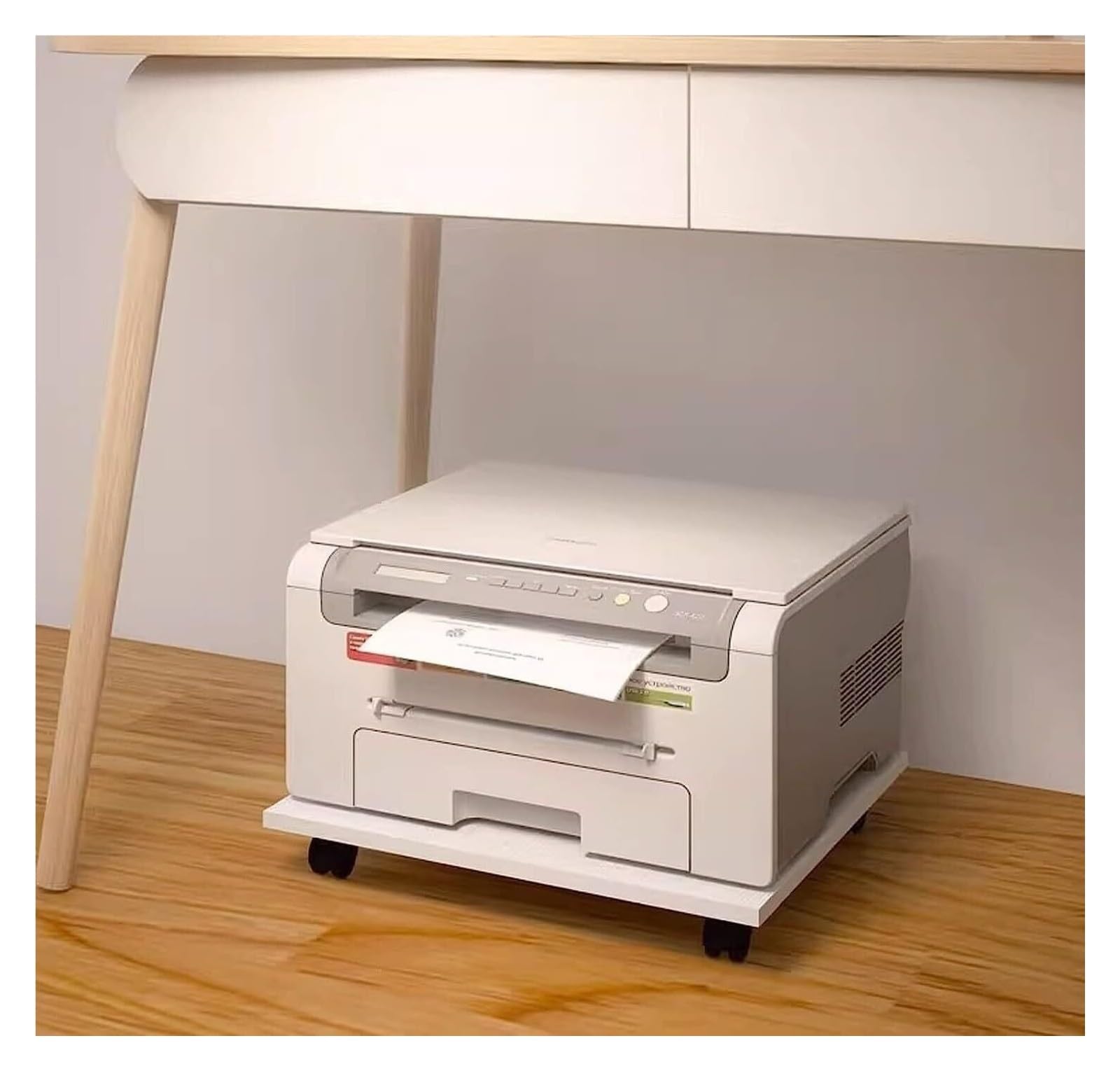 BBVBG Printer Stand with,Under Desk Printer Stand with 4 Caster Wheels, Movable Printer Copier Stand, White Rolling Tray Plant Rack, Office Desktop