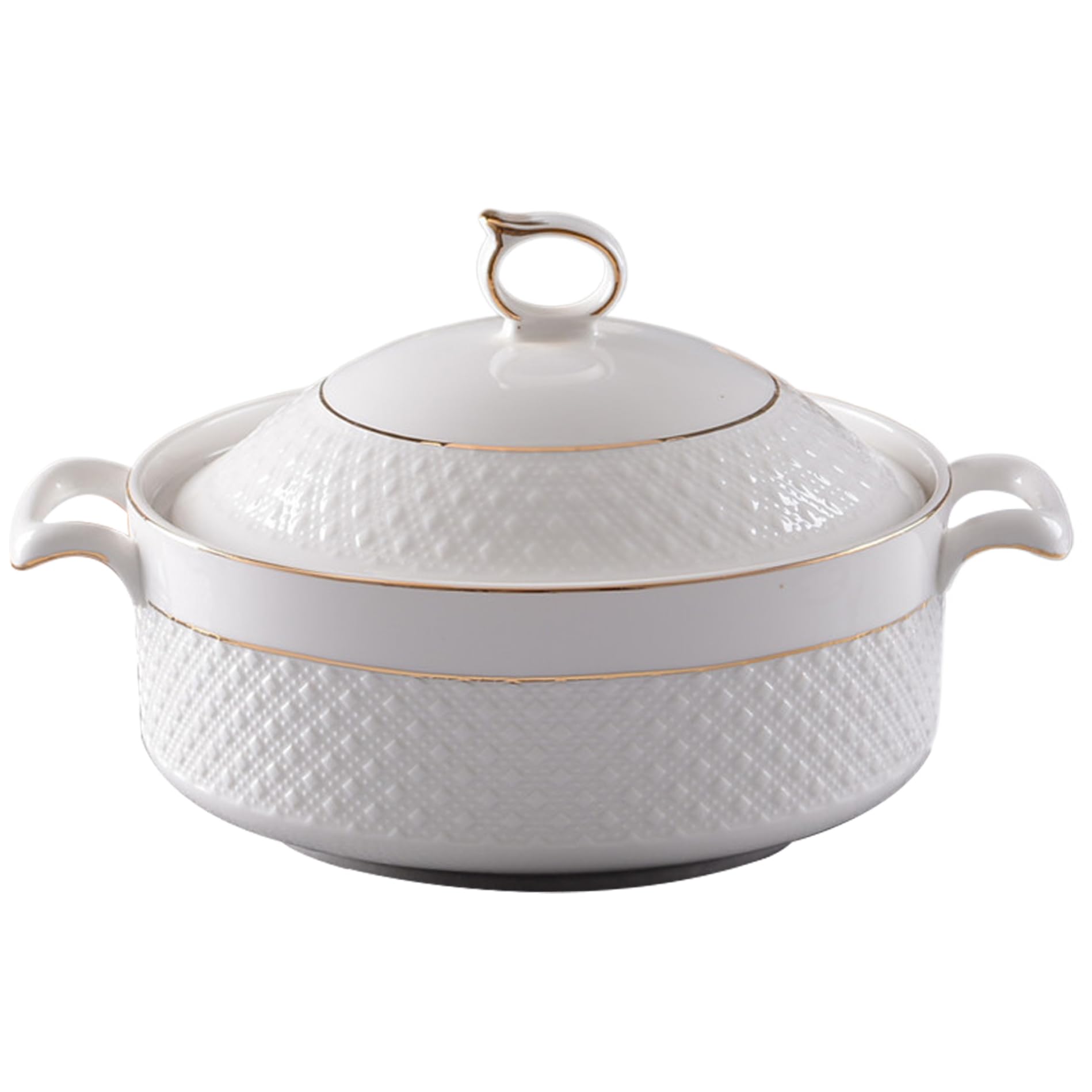 Tureens, sopa Cerámica, 1.5L Servir cuencos con borde de oro Tureen con tapa y cucharón para pasta, sopa