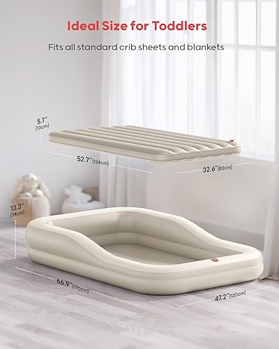 Miniatura 6 de QPAU Cama inflable de viaje para niños pequeños con tienda de campaña, colchón de aire portátil para niños con parachoques de seguridad, ideal para