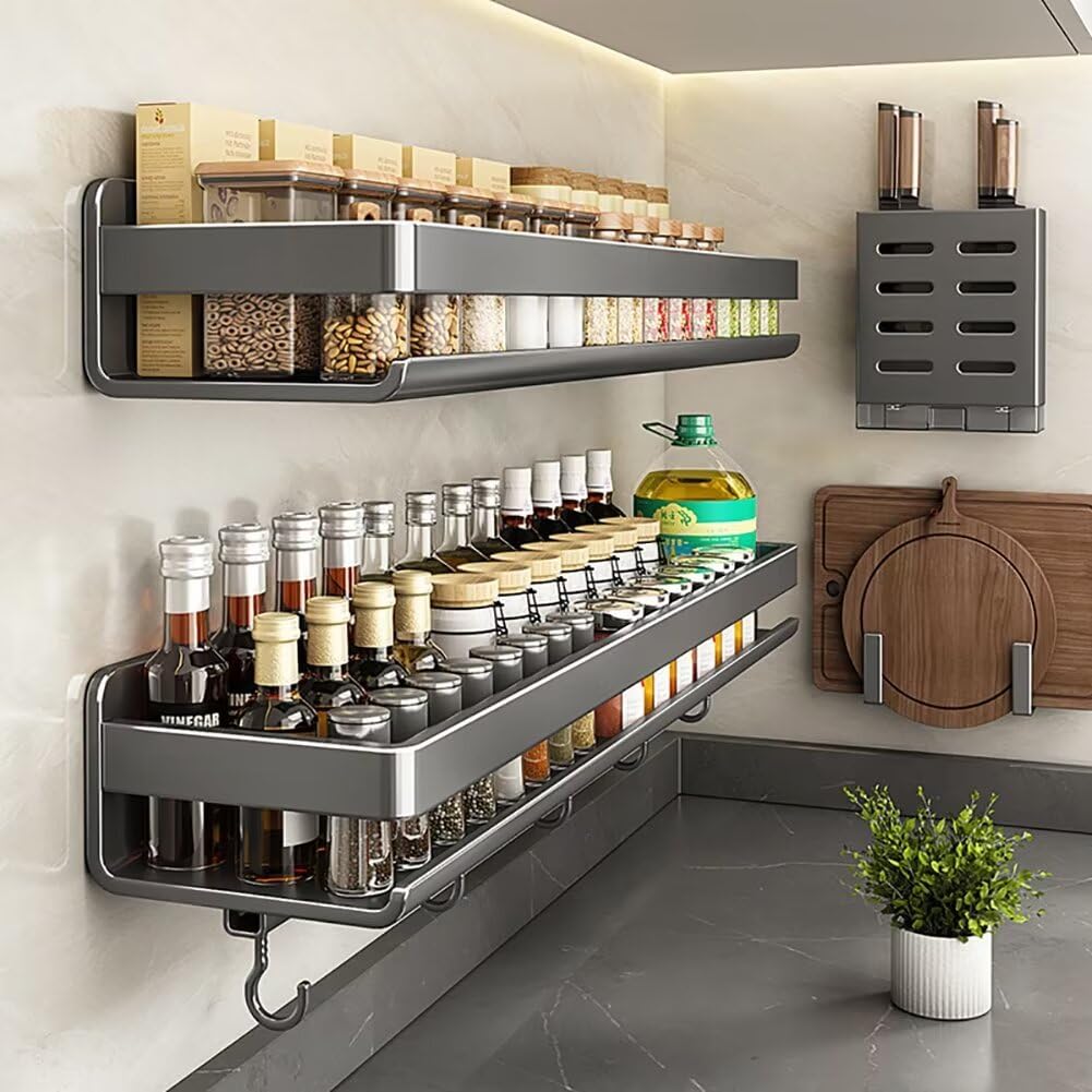 Portaspezie da parete in acciaio inox per 20 spezie, senza fori, salvaspazio, soluzione salvaspazio da cucina, 30 x 13 x 7,7 cm
