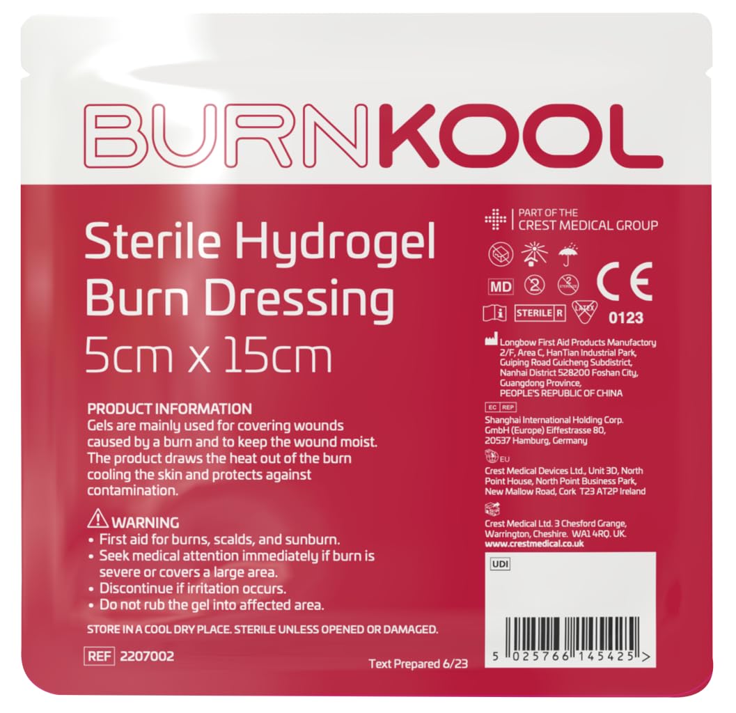 First aid BurnKool Sterile Hydrogel Burn Dressing 5cm x 15cm – Ideal for Scalds & Sunburn – Cooling Effect – Moist Wound