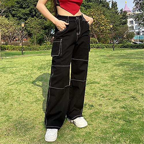 Eauptffy Jeansbroek voor dames, effen, hoge taille, baggy boyfriend stijl, jeansbroek met wijde pijpen, losse denim broek, vintage Y2k mode, losse rechte jeans, beenbroek met rechte pijpen - Image 6