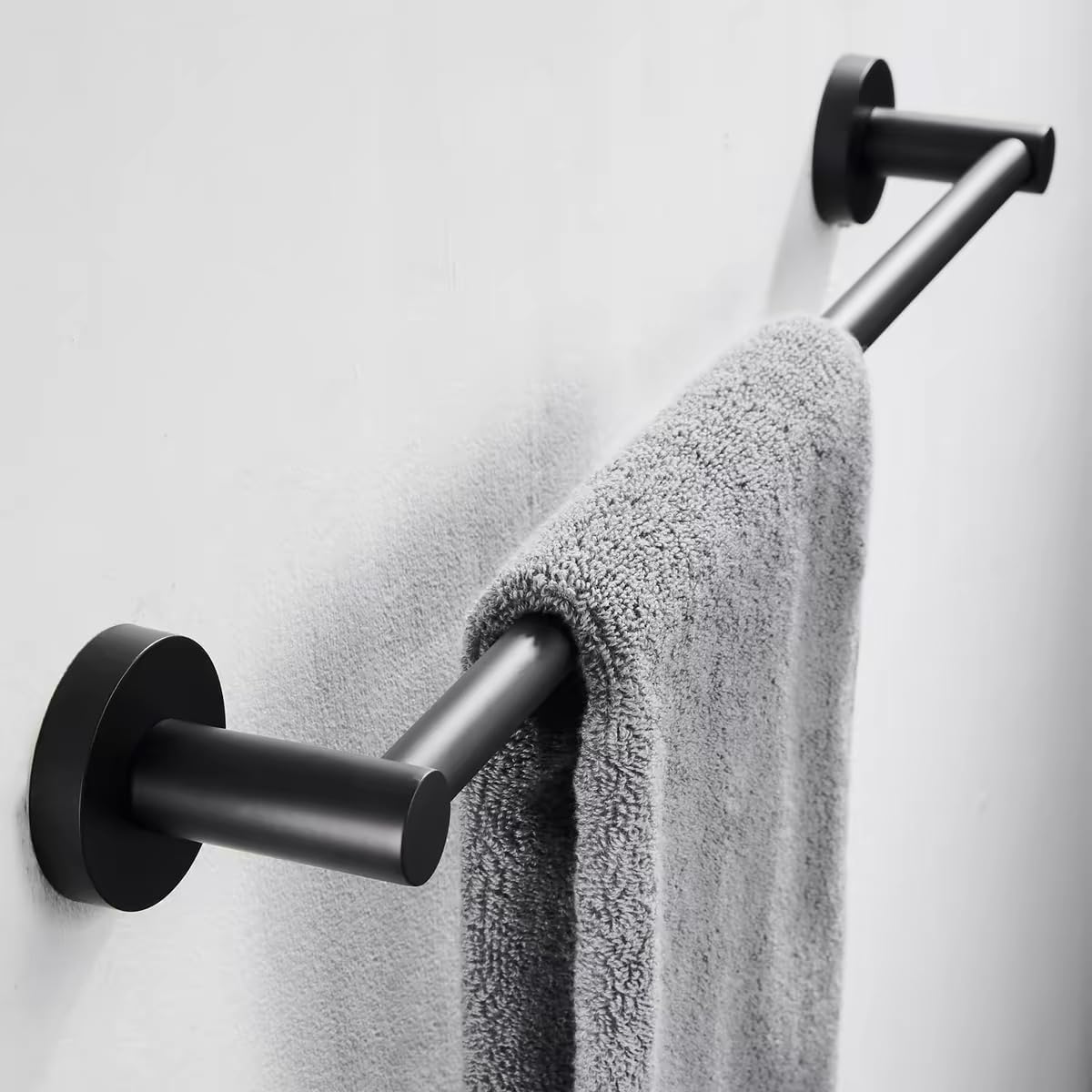 Wall Mount Single Bar Towel Rack & Slipper Holder Extendable, Black
