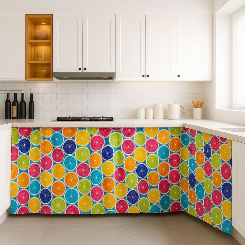 Image of SAYFINE Premium Printed Kitchen Sink Curtain | Kitchen Under Sink Curtain | Decorative Cabinet Cover | Washable & Dustproof | Modern Curtain (Pack of 3)