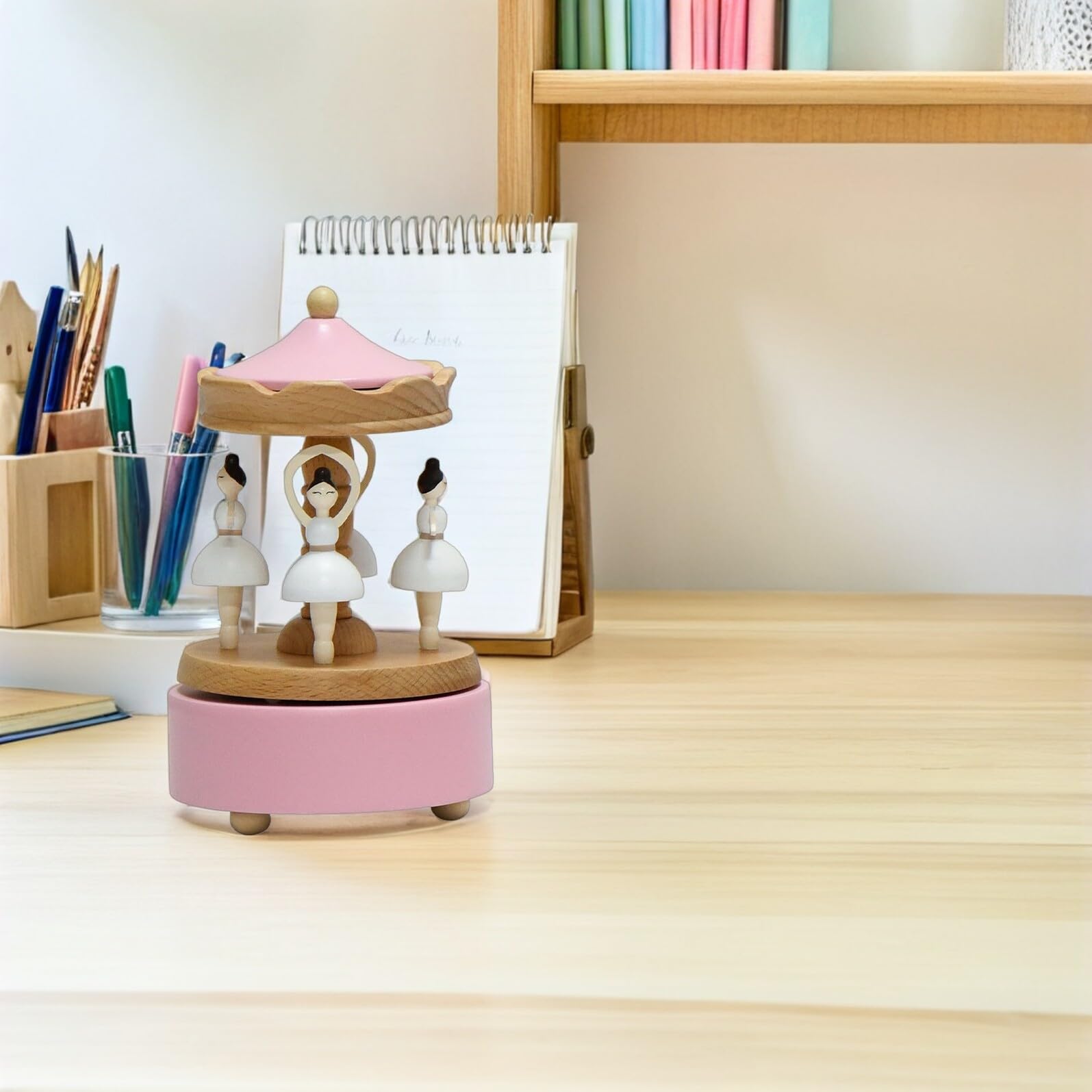 Caja de Música de Ballet de Madera Caja Giratoria de Bailarina para Escritorios Diseño de Ballet para Niñas