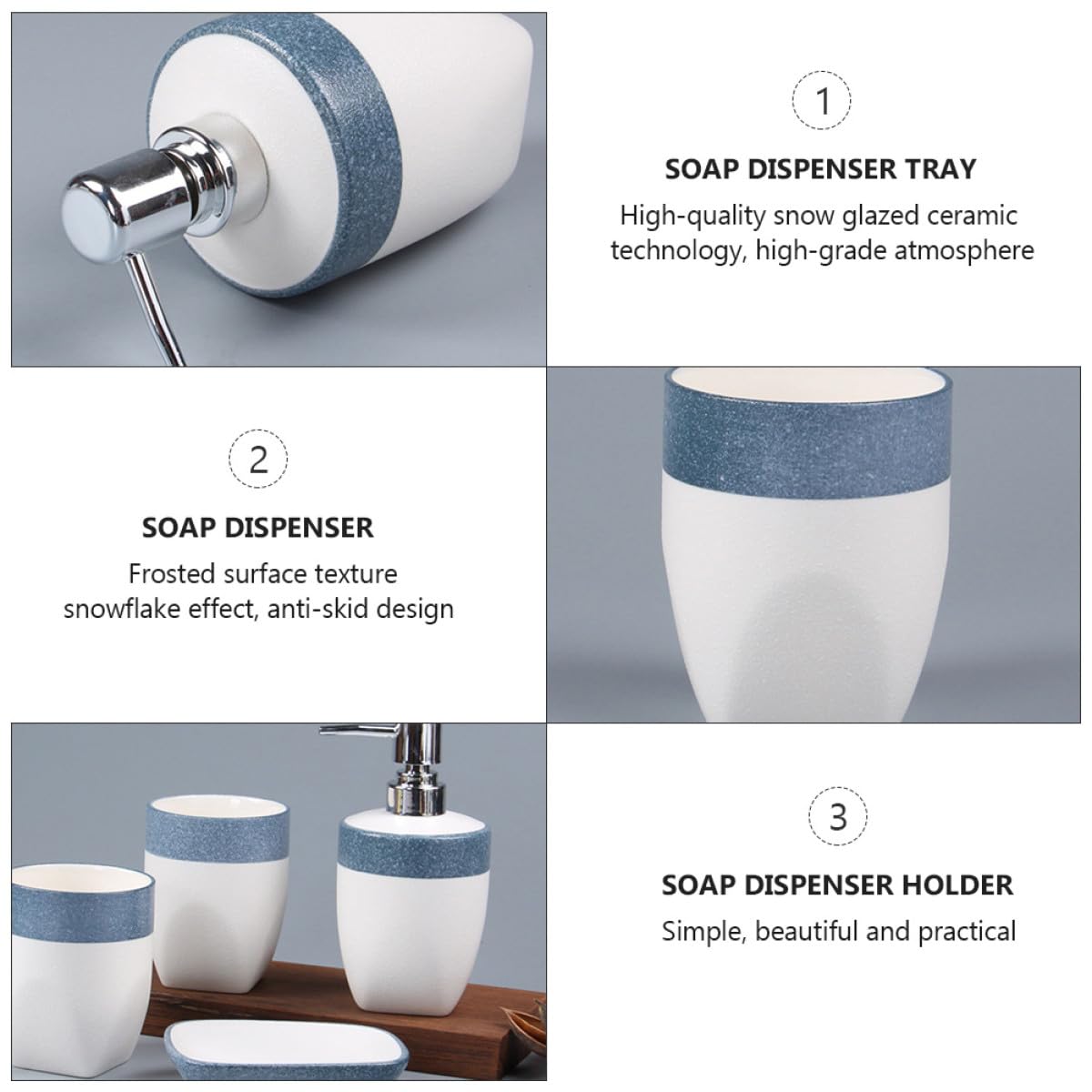 Badezimmer Zubehör Rutschfestes Design Keramik Blau mit Seifenspender Organizer und Zahnputzbecher Stilvolles Badaccessoire Vier Stück für Hotel und Haushalt