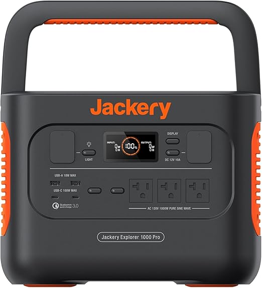 Jackery Explorer 1000 Pro Portable Power Station, Solar Generator with 1002Wh, 2x100W PD Ports, 1.8H to Full Charge, Compatible with SolarSagas, for Outdoor RV, Camping, Emergencies (Renewed)