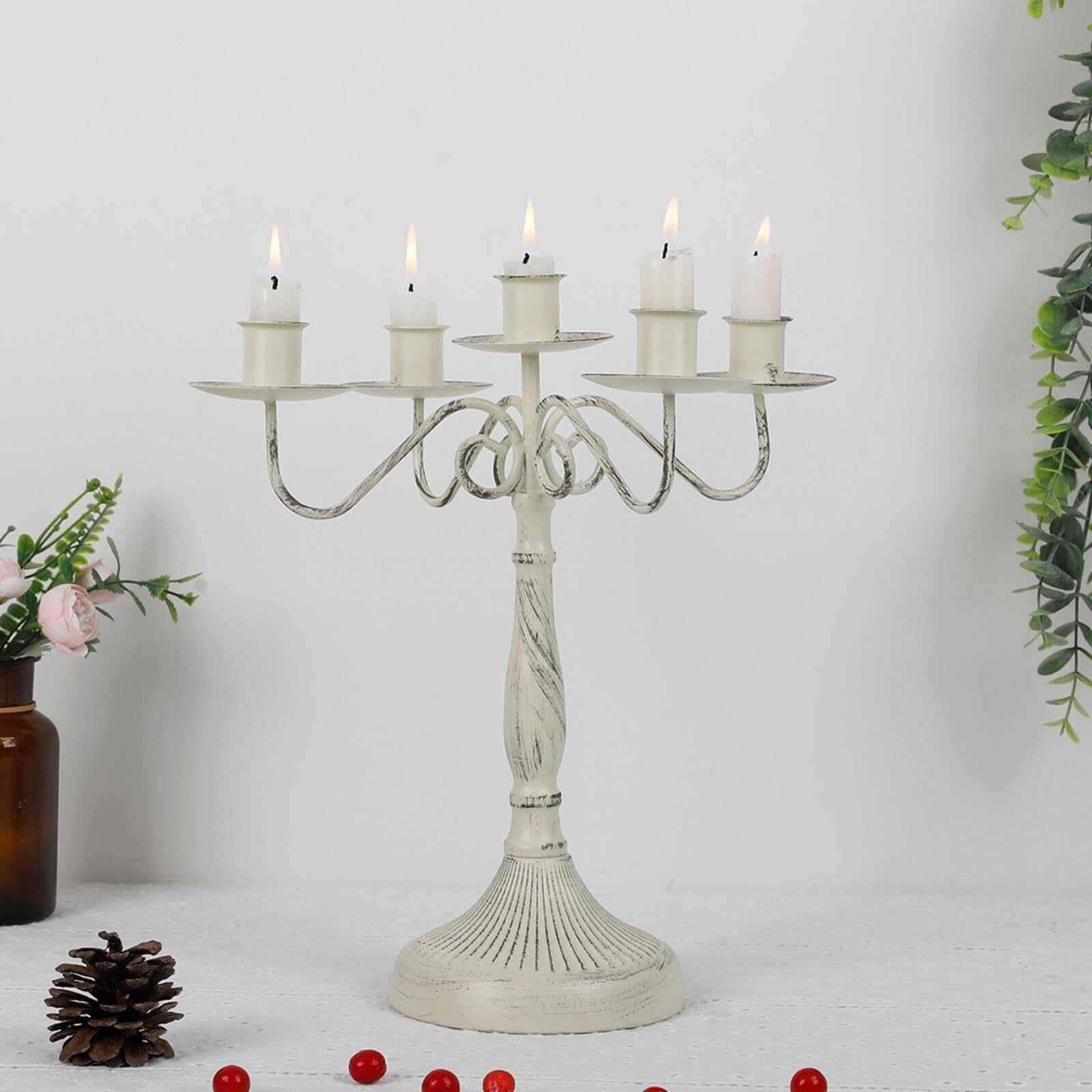 Kerzenhalter für Stabkerzen Kandelaber-Kerzenhalter, Tisch-Kerzenständer Wohnzimmer-Deko(White,5 Arms)