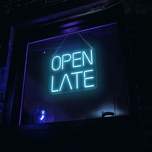 Miniatura 6 de NEONGRAND Letrero abierto de neón tardío (25.7 x 20 pulgadas), letrero de apertura LED para negocios, restaurante, oficina, cafetería, bar, rojo