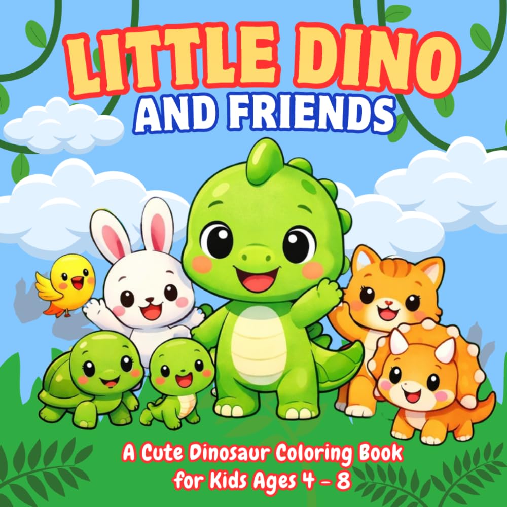 Little Dino and Friends: A Cute Coloring Book for Kids Ages 4-8
