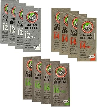 Organ Sewing Machine Needles Universal and Ball Point Sizes 80/12, 90/14, 100/16 - Total 60 Needles with 2 Needle Threaders